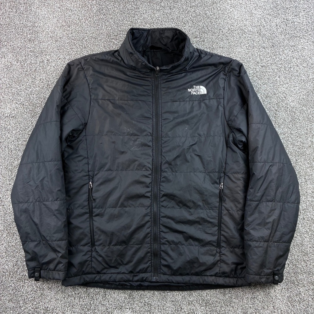 The North Face Puffer Jacket Mens Medium Black Full Zip Quilted Insulated Light